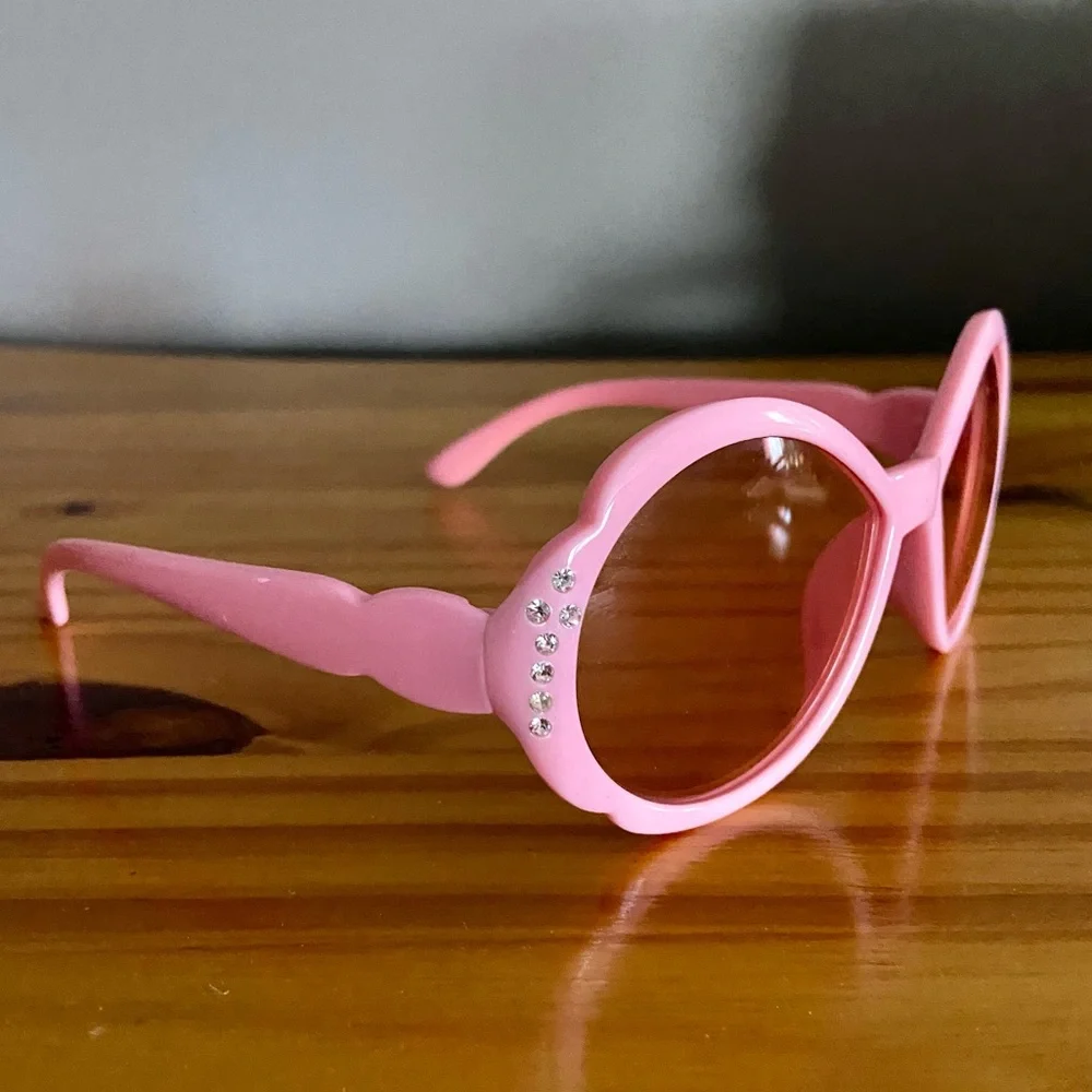 Girls Retro Bubblegum Pink Sunglasses with Pink Lenses and Rhinestone Bling